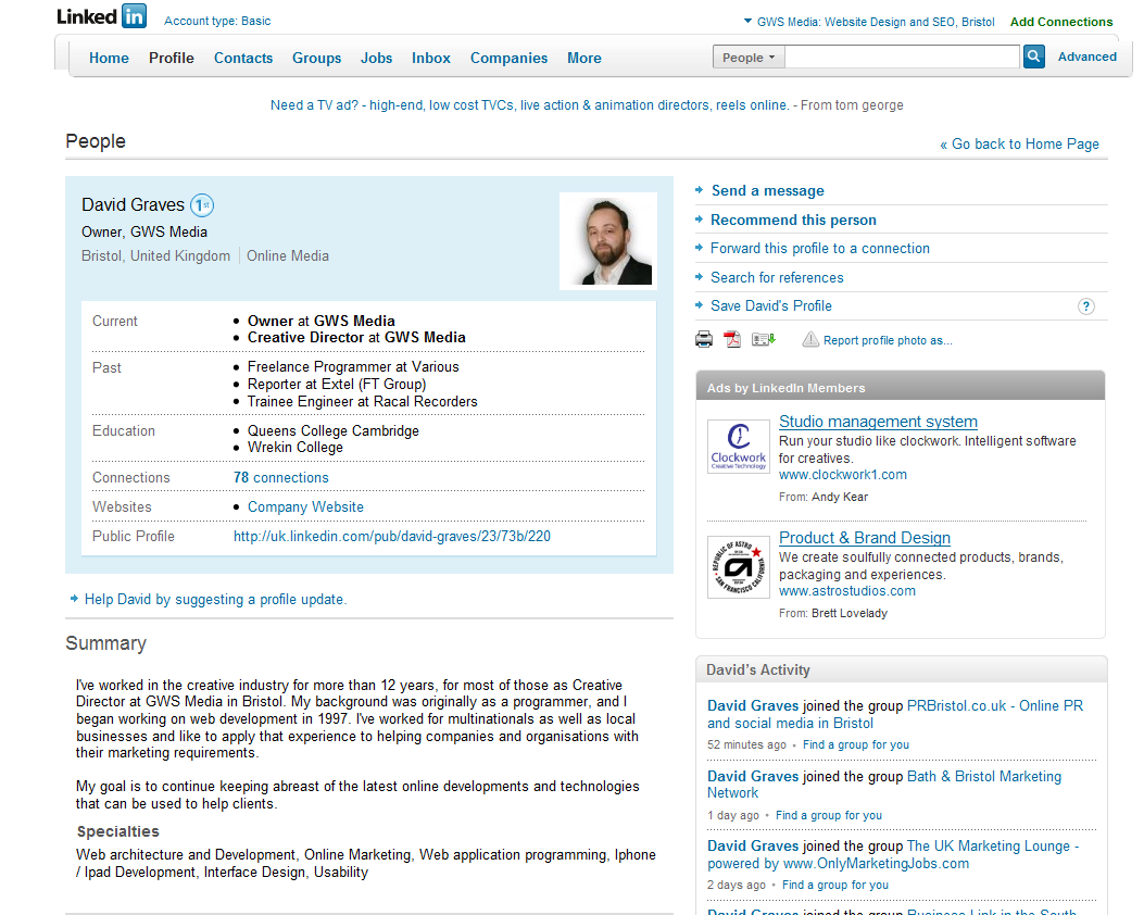 LinkedIn Profile example